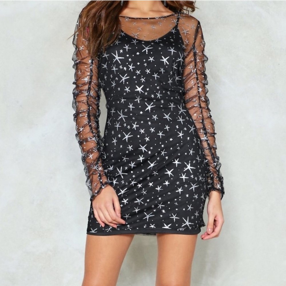 Mesh Dress with Silver Stars - Nasty Gal - Size 8